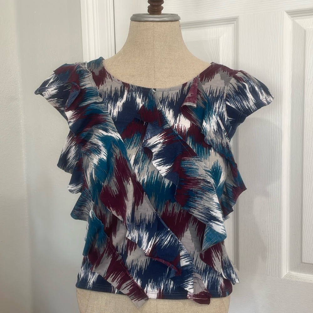 Y2K epic threads ruffle cap sleevetop purple turquoise juniors women’s size M